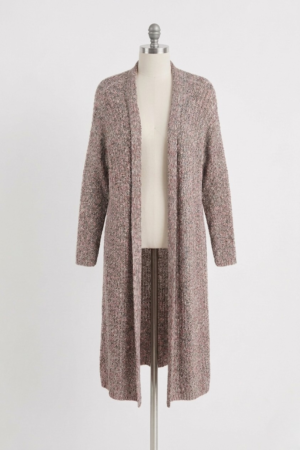 Long knitted open-front cardigan