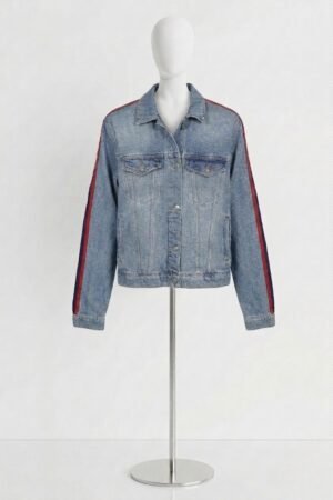 DF Jeans Light Wash Denim With Red & Navy Arm stripes